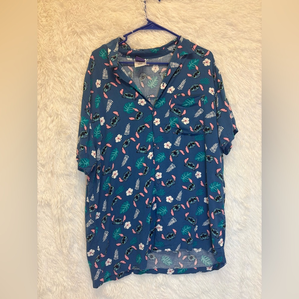 Disney Blue Shirt with Pink and Teal Stitch Pattern